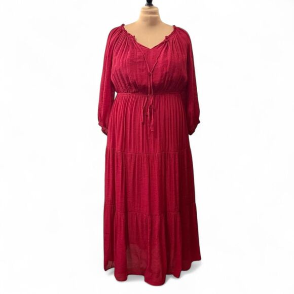 MITTOSHOP Long Sleeve Elastic Waist Tiered Versatile Maxi Dress, NWT! 2X 2XL - Picture 1 of 13